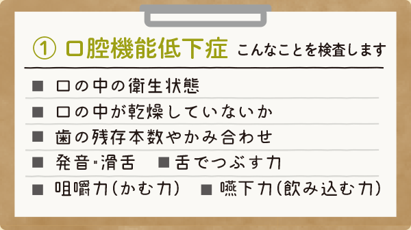 ①口腔機能低下症 こんなことを検査します